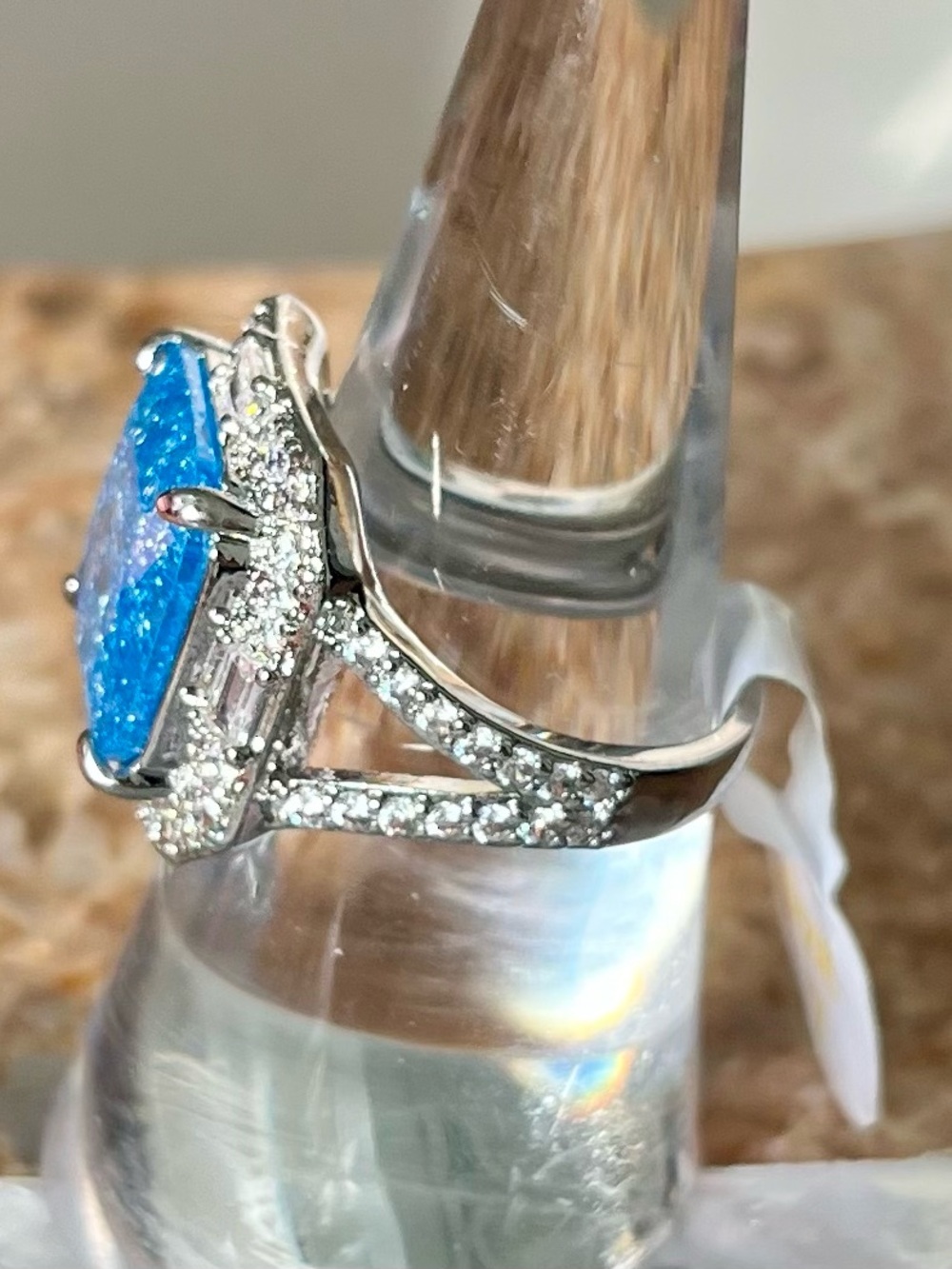 BP RG79724 Late Sunset Glow Aqua Blue Ice Crystal on Rhodium Sz 7 Ring - Picture 2 of 4